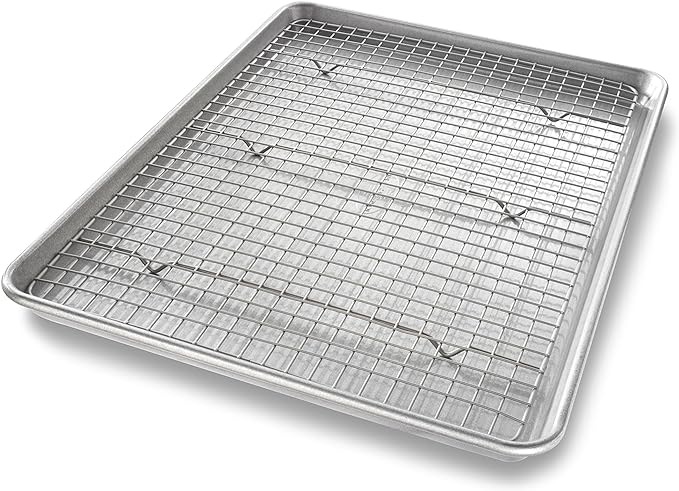 USA Pan Bakeware Half Sheet Baking Pan and Bakeable Nonstick and Cooling Rack Set, Metal by USAPan