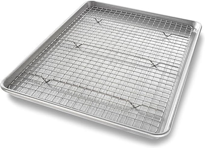 USA Pan Bakeware Half Sheet Baking Pan and Bakeable Nonstick and Cooling Rack Set, Metal by USAPan