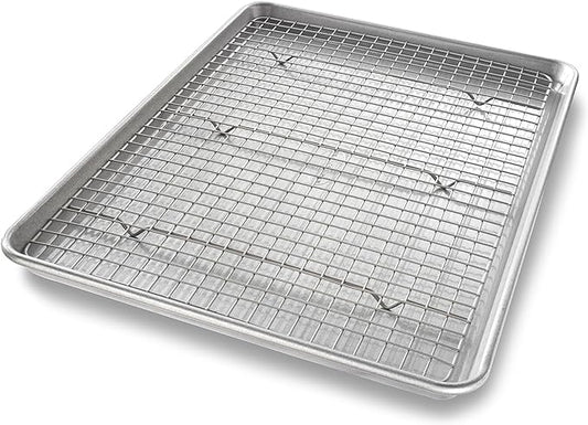 USA Pan Bakeware Half Sheet Baking Pan and Bakeable Nonstick and Cooling Rack Set, Metal by USAPan