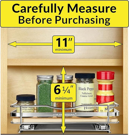LYNK PROFESSIONAL® Élite™ Pull Out Spice Organization for Cabinets - 10-3/8 inch Wide – Spice Rack for Inside Cabinets – Wood/Chrome - Sliding Spice Rack Organizer for cabinet – Spice Rack - 1 Tier - Image 4