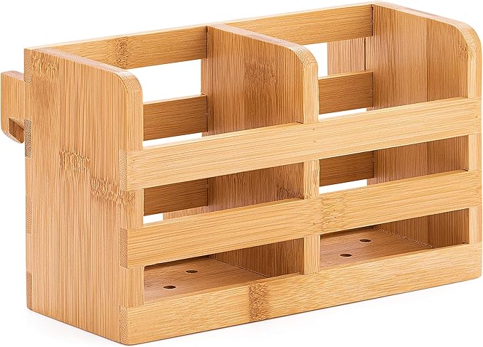 Bamboo Utensil Holder for Dish Rack - Flatware, Cutlery & Utensil Drying Caddy with Hooks - Fits BAMBUSI Bamboo Dish Drying Racks - Image 6