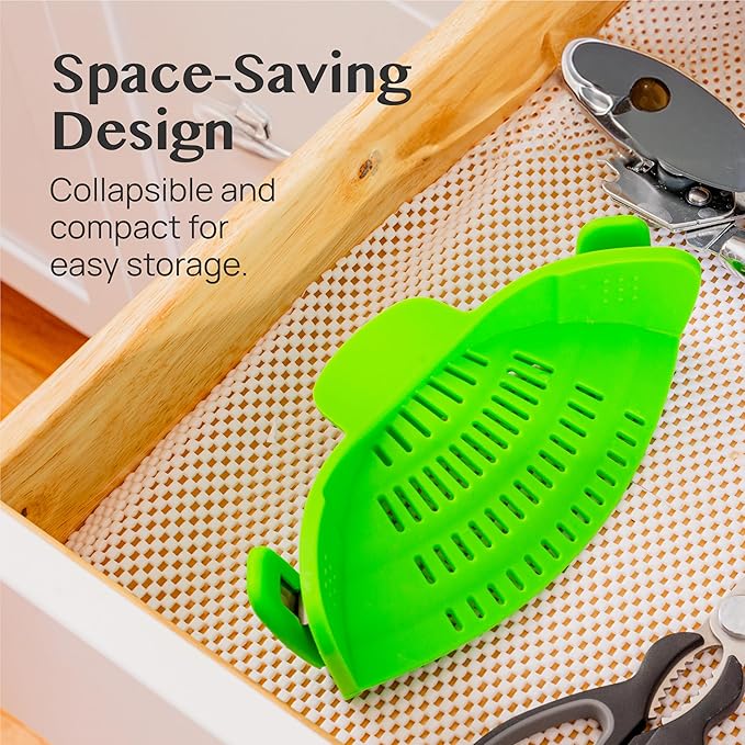 2 Pack Kitchen Gizmo Snap-On Strainer - Silicone Clip-On Strainer for Pots and Pans - Collapsible Design - Heat Resistant Colander for Vegetables and Noodles - Ideal for Rice, Grains - Green/Grey - Image 4