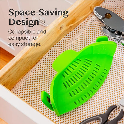 2 Pack Kitchen Gizmo Snap-On Strainer - Silicone Clip-On Strainer for Pots and Pans - Collapsible Design - Heat Resistant Colander for Vegetables and Noodles - Ideal for Rice, Grains - Green/Grey - Image 4
