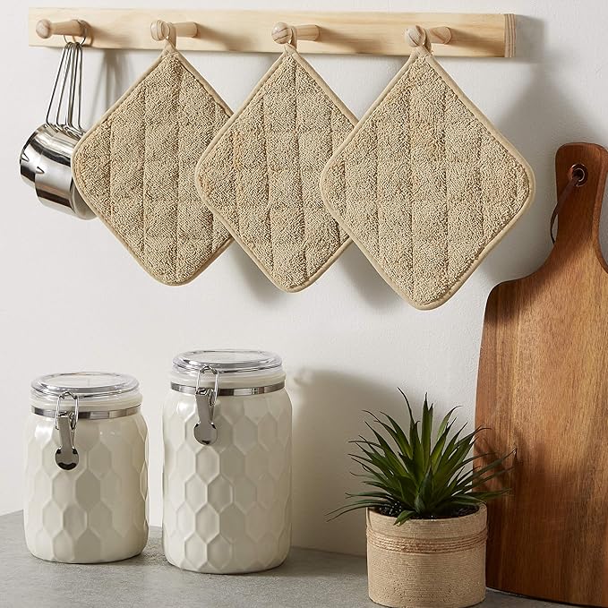 DII Basic Terry Collection Quilted 100% Cotton, Potholder, Pebble, 3 Piece - Image 6