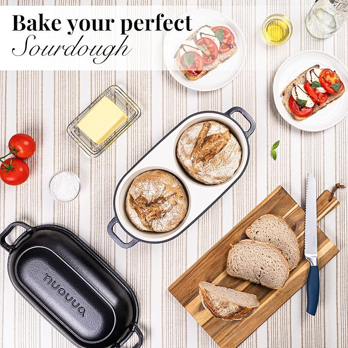 Dutch Oven for Sourdough Bread Baking – Enamelled Cast Iron Bread Loaf Pot – 500°F Oven Safe Non Stick Bread Pot – Double Round Loaf Space, 16.5cm Diameter, Black, – by Nuovva - Image 7