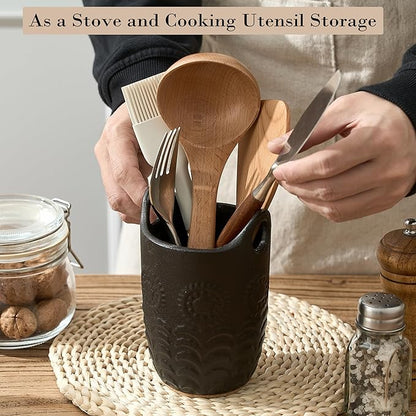 5.75“ (H) Utensil Holder for Kitchen Counter, Cute Nordic Minimalist Style Cooking Utensil Holder and Crock Home Kitchen Decor, Ceramic Utensil Organizer for All kinds Spoon, Knife, Fork