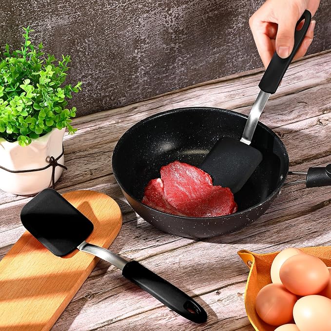 Silicone Cookie Spatula Turner 2 Pack Mini Brownie Spatula Flexible Kitchen Small Silicone Turner for Nonstick Cookware Heat Resistant No Scratch Flipper for Egg Pancake(Black) - Image 7