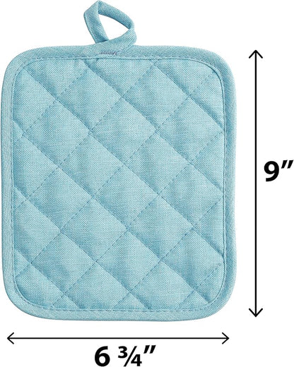 American Linen Pot Holders, Hot Pads, Table Pads for Kitchen and Dining Table, Non Slip Heat Resistant Hot Pot Holder (Aqua, 4 Pack)