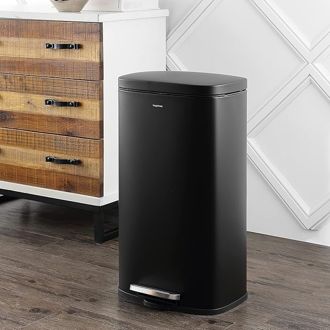 happimess HPM1011B Curtis 8-Gallon Step-Open Trash Can with Soft-Close Lid, Modern, Minimalistic, Fingerprint Proof for Home, Kitchen, Laundry Room, Office, Bedroom, Bathroom, Black - Image 2