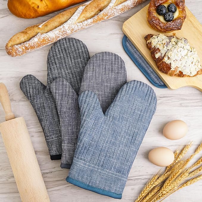 Oven Mitts and Pot Holders, Silicone Oven Gloves, 500 F Heat Resistant Oven Mitts Sets, Non-Slip Silicone Textured Grip, Darkgray - Image 4