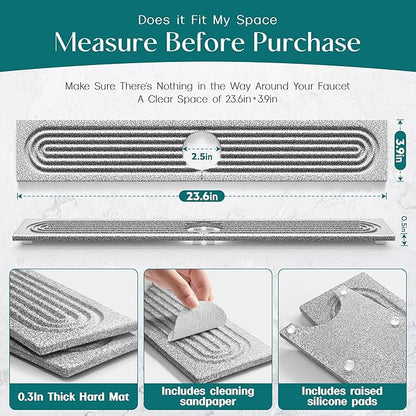 Stone Kitchen Sink Faucet Mat, Premium Upgraded Diatomite Drying Stone Mat & Sink Protector Splash Guard - Prevent Moisture Drying Stone Tray for Kitchen Counter (23.6" x 3.9", Dishwasher Safe) - Image 6