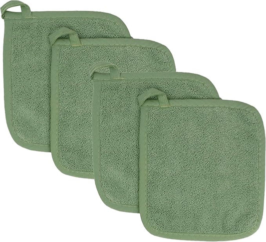 RITZ Terry Potholder & Hot Pad: Unparalleled Heat Resistant, Durable 100% Cotton – Ergonomically Designed for Optimal Grip – Easy-Care Machine Washable – 4-Pack, Juniper by Ritz+Foodservice