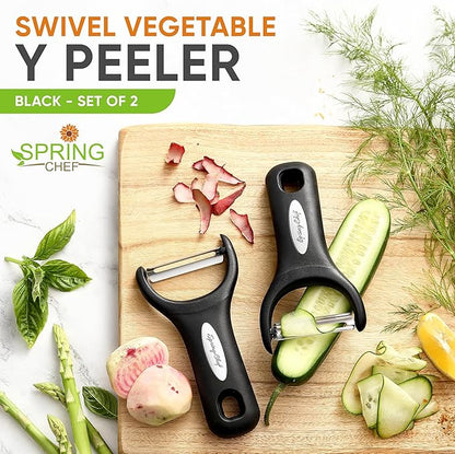 Spring Chef Stainless Steel Vegetable Y Peeler for Kitchen, Dishwasher Safe Potato Peelers with Ultra Sharp Blades & Soft Grip Handle, Perfect for Apple, Carrot, Cucumber, Veggie - Set of 2 - Black - Image 2