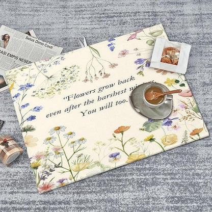 Inspirational Flower Language Dish Drying Mat 18x24 Inch, Microfiber Absorbent Fast Dry Mat Daisy Floral Large Dish Mat Drying Kitchen Mat, Kitchen Drying Pad for Kitchen Counter Decor
