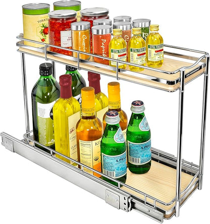 LYNK PROFESSIONAL® Élite™ Pull Out Spice Rack Organizer for Inside Kitchen Cabinets - 6" x 21" - Slide Out Drawer – Wood/Chrome Sliding Spice Organization for cabinet - Spice Racks - 2 Tier - Image 7