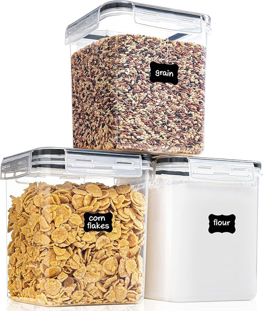 PANTRYSTAR Medium Food Storage Containers with Lids Airtight 2.5L /84.5Oz, for Flour, Sugar, Baking Supply, 3PCS BPA Free Plastic Canisters for Kitchen Pantry Organization by PANTRYSTAR