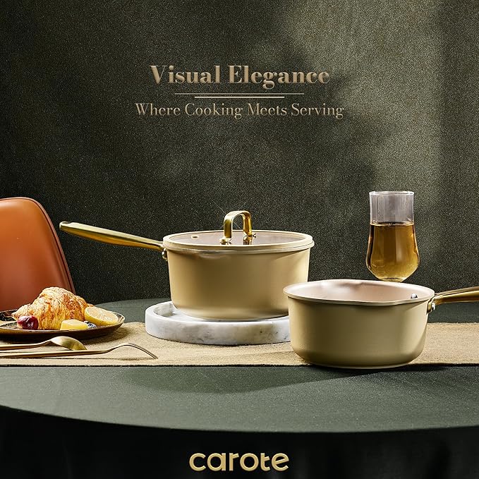 CAROTE 2Qt & 3Qt Nonstick Sauce Pan Set, Saucepan with Durable Cast Steel Handle, Oven-Safe, PFOS PFOA Free, Compatible with Gas/Electric/Induction Stovetops, Dishwasher Safe, Aluminum - Image 5