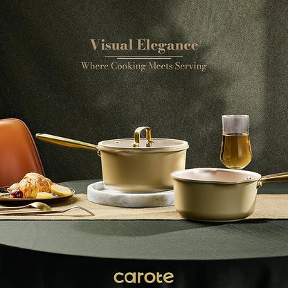 CAROTE 2Qt & 3Qt Nonstick Sauce Pan Set, Saucepan with Durable Cast Steel Handle, Oven-Safe, PFOS PFOA Free, Compatible with Gas/Electric/Induction Stovetops, Dishwasher Safe, Aluminum - Image 5