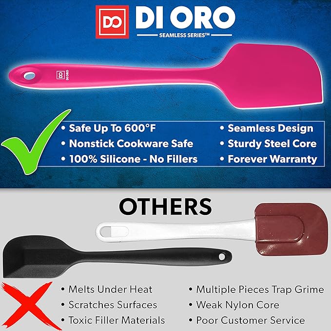DI ORO Silicone Spatula Set - Rubber Kitchen Spatulas for Baking, Cooking, & Mixing - 600°F Heat-Resistant & BPA Free Silicone Scraper Spatulas for Nonstick Cookware - Dishwasher Safe (3pc, Magenta) - Image 2