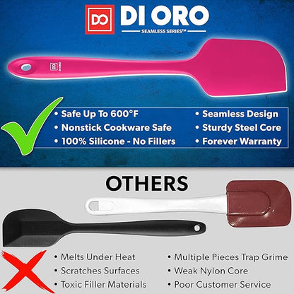 DI ORO Silicone Spatula Set - Rubber Kitchen Spatulas for Baking, Cooking, & Mixing - 600°F Heat-Resistant & BPA Free Silicone Scraper Spatulas for Nonstick Cookware - Dishwasher Safe (3pc, Magenta) - Image 2