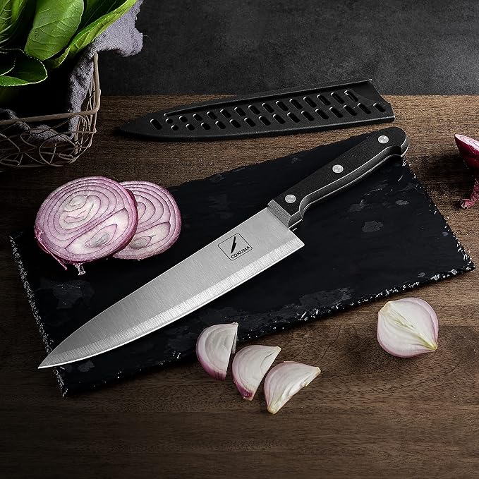 COKUMA Kitchen Knife, 3-Pcs Knife Set With Sheath, 8 Inch Chef Knife, 4.5 Inch Utility Knife, 4 Inch Paring Chef Knife, Stainless Steel, Black - Image 6