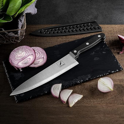 COKUMA Kitchen Knife, 3-Pcs Knife Set With Sheath, 8 Inch Chef Knife, 4.5 Inch Utility Knife, 4 Inch Paring Chef Knife, Stainless Steel, Black - Image 6