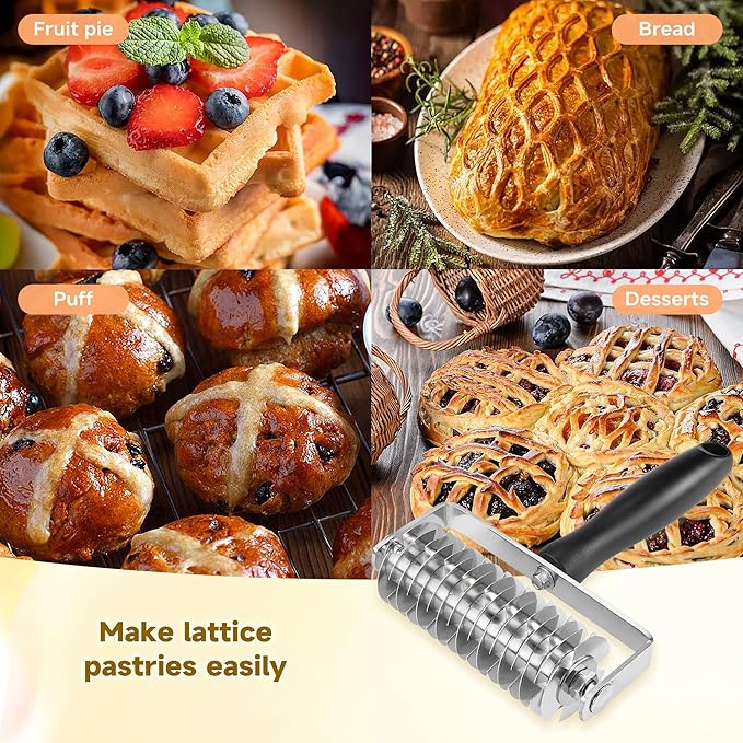Pastry Lattice Roller Cutter - Stainless Steel Professional Dough Lattice Top Pie Pizza Bread Pastry Crust Lattice Roller Cutter wheel