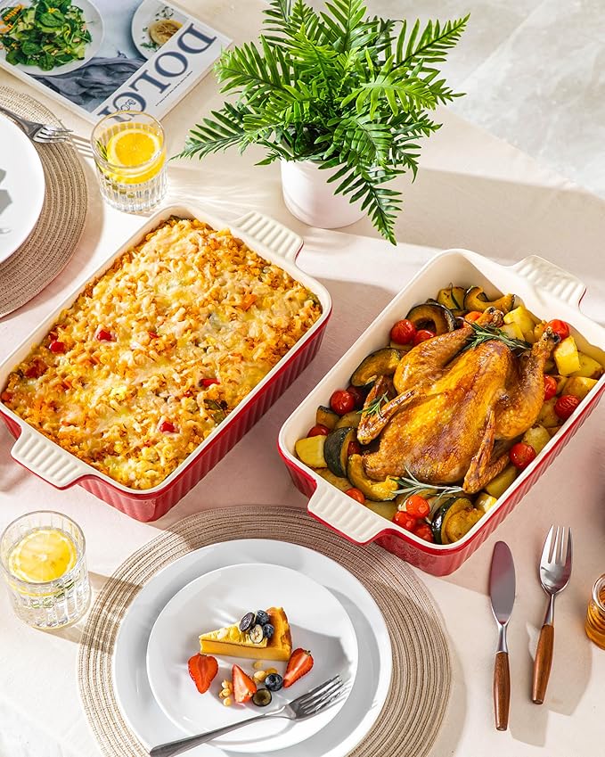 MALACASA 4.4 QT Baking Dish, 9x13 Large Casserole Dish for Oven, Ceramic Baking Pan, Rectangular Lasagna Pan Deep with Handles for Baking, Durable Microwave Oven Safe, Red, Series BAKE-BAKE - Image 6