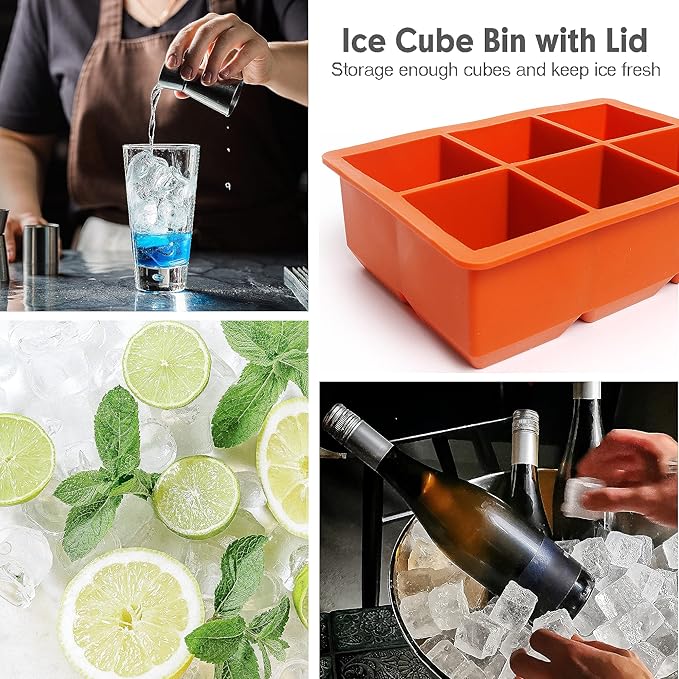 Excnorm Silicone Ice Cube Trays 3 Pack - Large Size Silicone Ice Cube Molds with Leak Proof Removable Lid Square Ice Cube Tray And BPA Free for Cocktail,Whiskey, Stackable Flexible Ice - Image 6