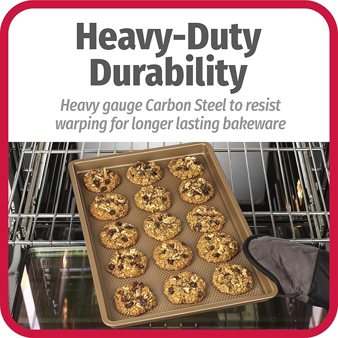 GoodCook BestBake Nonstick Textured Carbon Steel Cookie Sheet, 11" x 17", Large Baking Sheet, Even Heating, Scratch-Resistant, Non-Toxic, Durable, Ideal for Baking and Sheet Pan Dinners - Image 2