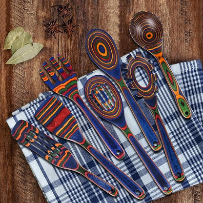 MYRAINBOW Wooden Spoons for Cooking – 7 Piece Pakkawood Kitchen Utensils Set with Spatulas, Spoons, Ladles, and Turner for Mixing, Serving & Cooking - Image 5