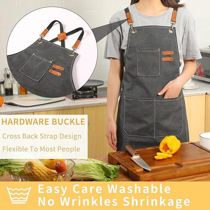 Tosewever Canvas Cross Back Chef Cotton Aprons for Men Women with Large Pockets - Image 2