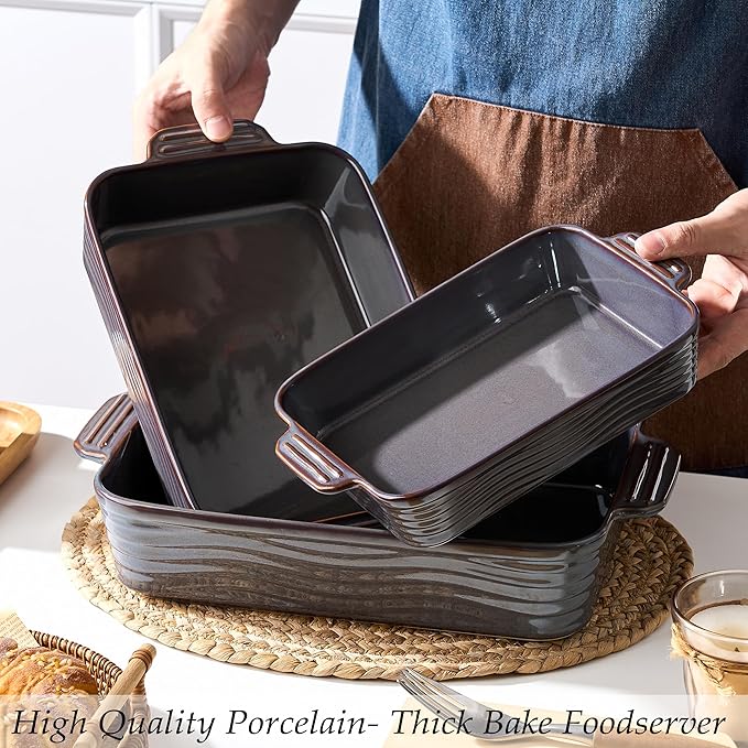 Ceramic Baking Dish Set of 3, Casserole Dishes for Oven, Square Porcelain Bakeware Set with Handles, Lasagna Baking Pan for Cooking, Perfect for Baking and Serving, Housewarming, Halloween, Thanksgiving, Christmas, New Year- Kiln-Transformed Purple - Image 5