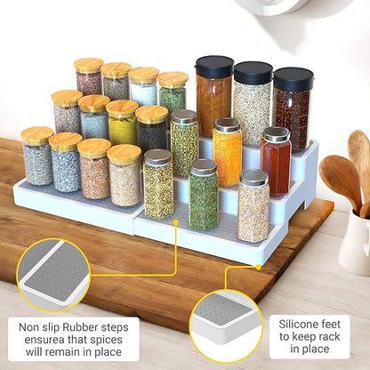YAN & HIN Expandable Spice Rack Organizer for Cabinet (2 Pack), 3-Tier Tiered Spice Shelf Organizer with Non-Skid Surface, Spice Riser, Adjustable Pantry Organizer for Spices, Cans & Medicine Cabinet - Image 4