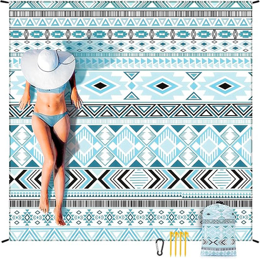 HIHOHO Beach Blanket Waterproof Sandproof Extra Large Beach Mat 79" X 83"/120"x108"for 1-8 Adults Quick Drying Durable Outdoor Picnic Mat for Beach Travel Camping Hiking