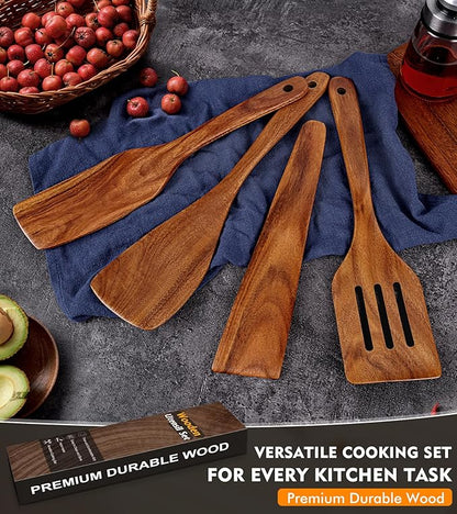 4Pcs Wooden Spatula for Cooking, Acacia Wooden Spatula for Kitchen Use, Nonstick Cookware Safe Utensils Set including Turner, Slotted Turner, Paddle and Scraper, Ideal Cooking Utensils Gift Set - Image 7