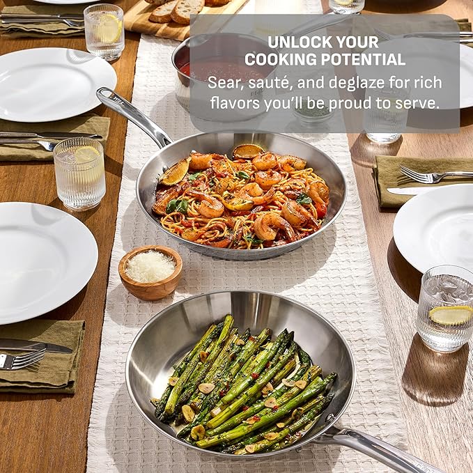 T-Fal Gourmet Stainless Steel Fry Pan 8.5 Inch Induction Compatible Skillet Pan, Fast and Even Heating, Oven Safe to 500F, Professional Grade Cookware for Home Chefs - Image 3