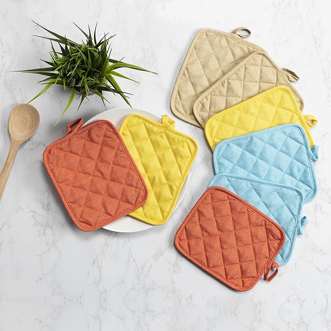American Linen Pot Holders, Hot Pads, Table Pads for Kitchen and Dining Table, Non Slip Heat Resistant Hot Pot Holder (Sunshine, 8 Pack)