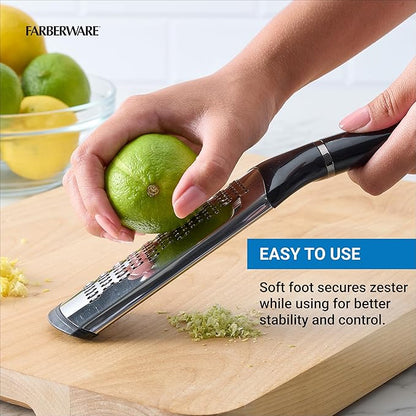 Farberware Professional Slim Zester and Grater – Stainless Steel Blade for Citrus, Ginger, Garlic, Cheese, and Herbs – Compact Design with Blade Cover, Dishwasher Safe