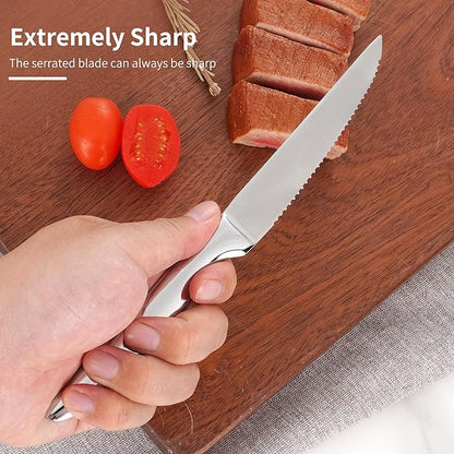 SuperCook Steak Knives Set of 12, Stainless Steel, High End, Serrated, Dishwasher Safe, Silver