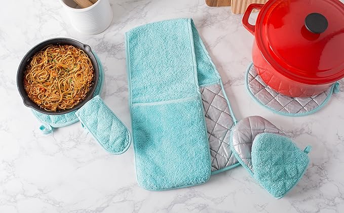 DII Basic Terry Collection Quilted 100% Cotton, Pan Handle, Aqua, 3 Piece - Image 7