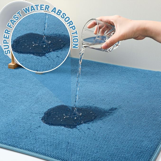 Hushee 2 Pack Extra Large Dish Drying Mat Microfiber Absorbent Dish Drying Pad Large Size Dishes Drainer Mats for Countertop, Sink, Refrigerator or Dryer (30 x 24 Inch,Blue, Gray) - Image 3