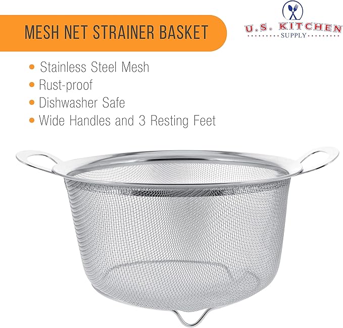 U.S. Kitchen Supply Stainless Steel Colander Strainer Basket - 3-Quart Colander with Resting Feet & Handles - Wide Rim Sieve, Stainless Steel Strainers and Colanders for Kitchen - Image 3