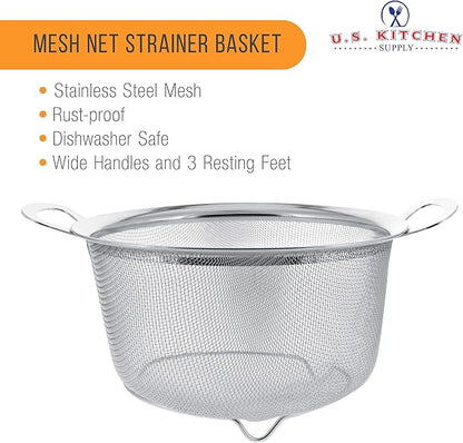 U.S. Kitchen Supply Stainless Steel Colander Strainer Basket - 3-Quart Colander with Resting Feet & Handles - Wide Rim Sieve, Stainless Steel Strainers and Colanders for Kitchen - Image 3