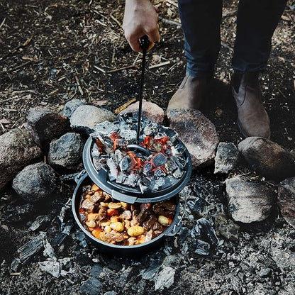 Uno Casa 6Qt Cast Iron Camping Dutch Oven with Lid Lifter and Storage Bag - Pre-Seasoned Outdoor Dutch Oven for Campfire Cooking, Stews, and Baking - Durable Cast Iron Pot for Camping and Hiking