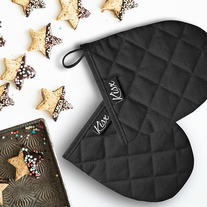 Oven Mitts Heat Resistant – (Black Color) Mini Oven Mitts, Silicone Gloves Heat Resistant, Kitchen Gloves for Cooking, Silicone Oven Mitts & Pot Holders Sets, Kitchen Pot Holders & Oven Mitts Sets