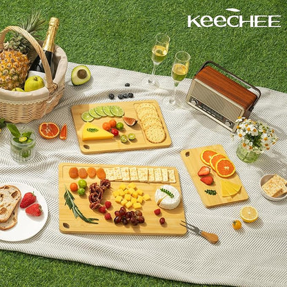 Keechee Wood Cutting Board for Kitchen - Reversible Bamboo Cutting Boards Gift Set of 3 with Juice Groove, Wooden Chopping Board for Meat, Fruit, Vegetables & Cheese (Pre Oiled, Natural) - Image 8