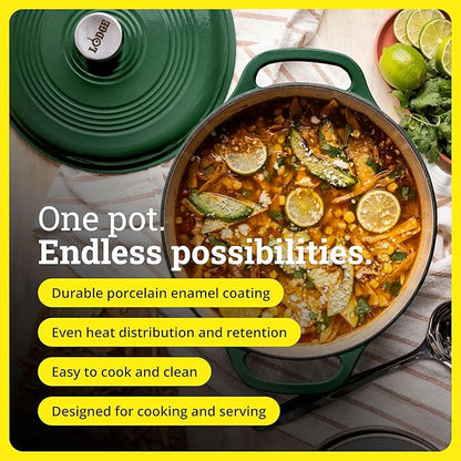 Lodge Essential Enamel Cast Iron Dutch Oven - Perfect for Bread Baking, Braising, Marinating & Slow Cooking - Features Moisture-Sealing Lid & Dual Handles - Kitchen Essentials - 6 Quarts - Evergreen - Image 2