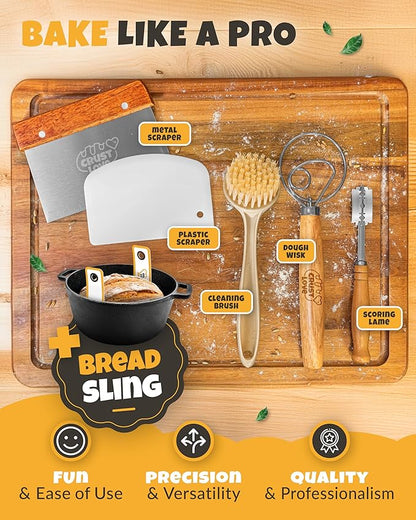 CRUSTLOVE Cast Iron Dutch Oven for Bread Baking - incl. Sourdough Bread-Baking Supplies like Banneton Bread-Proofing Basket - 5QT Bread-Oven with Lid Bread-Making Kit Pan, Pot, Sour Sough Tools, Lame - Image 5