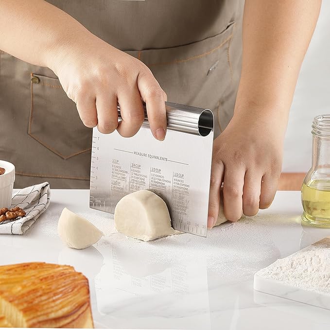 2PCS Dough Pastry Bench Cutter Scraper, OLULU Stainless Steel Kitchen Food Scraper with Protective Cover, Anti-Wear Laser-Engraved Measuring Scale and Ear Of Wheat, Dishwasher Safe (2Pack, 6 inch) - Image 6